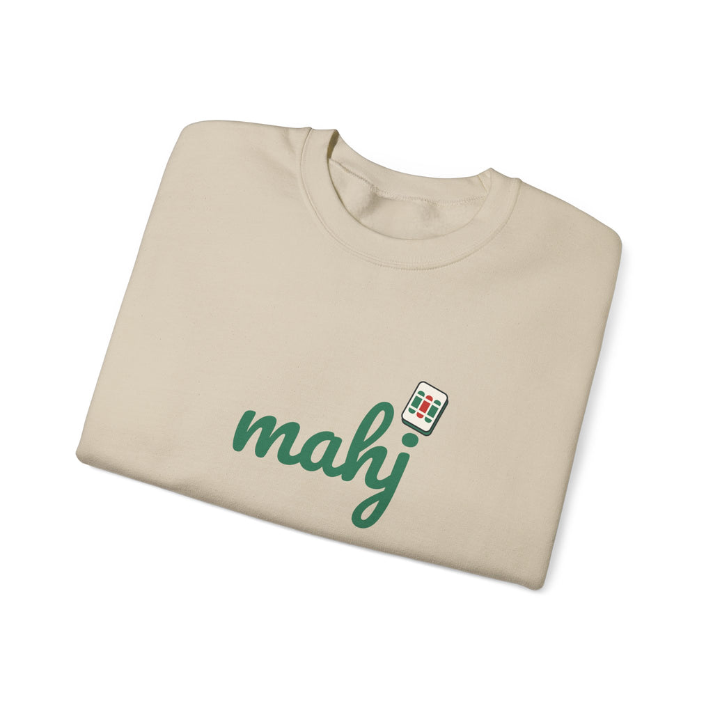 Mahj Sweatshirt with Mahjong Tile, Script Lettering Unisex Crewneck
