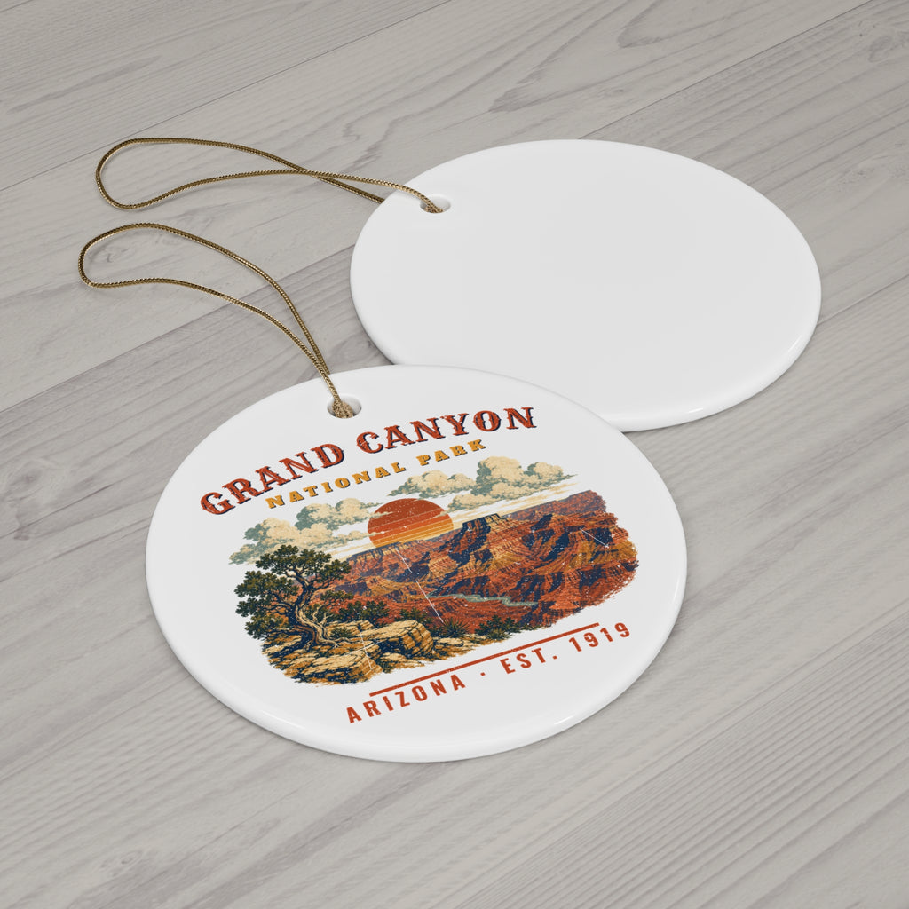 Grand Canyon National Park ceramic Christmas ornament, vintage South Rim design in the landscape style, photo 2 of 3