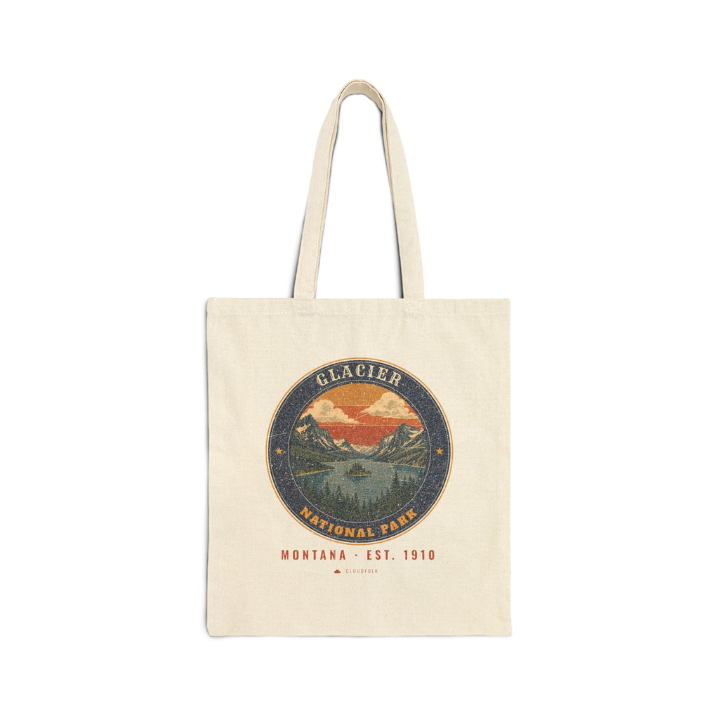 Glacier National Park Tote Bag – Vintage St. Mary Lake Natural Canvas Tote – Emblem